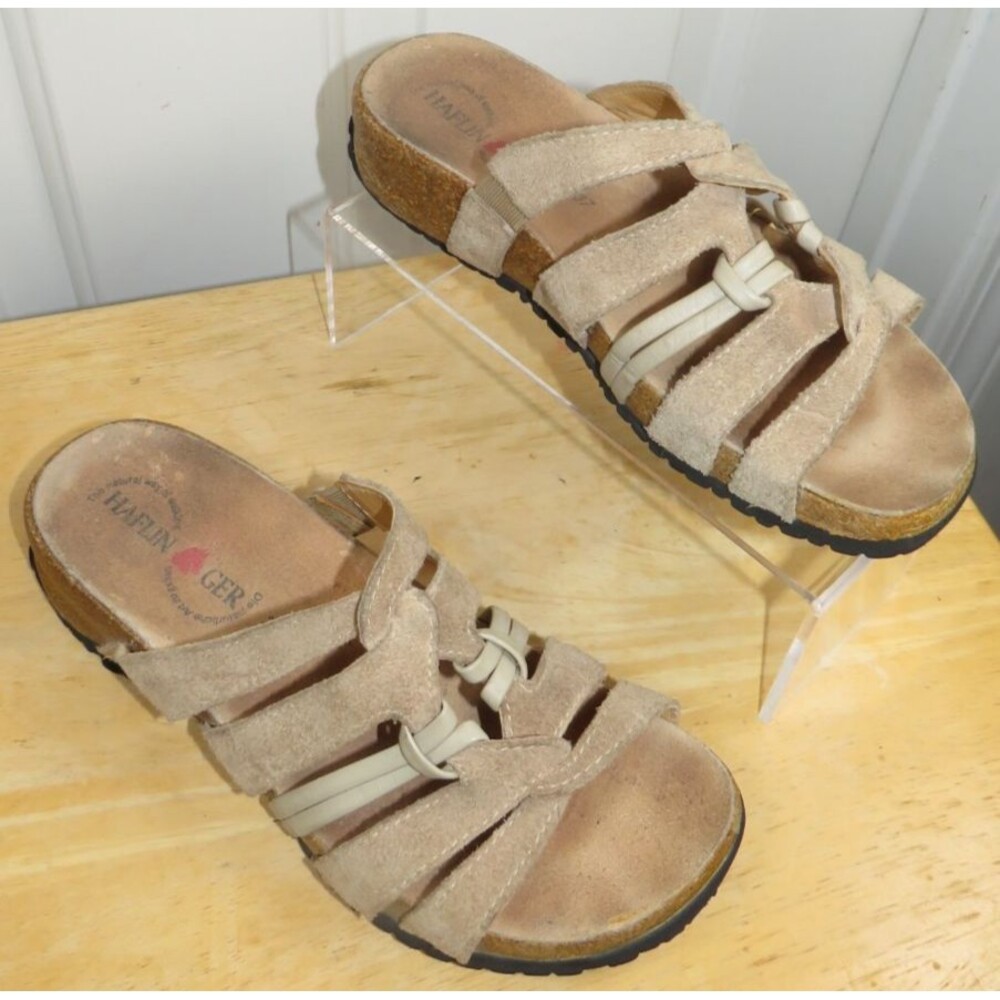 Haflinger Braided Taupe Suede Leather Slip On Sandals EU 37/US Womens 6